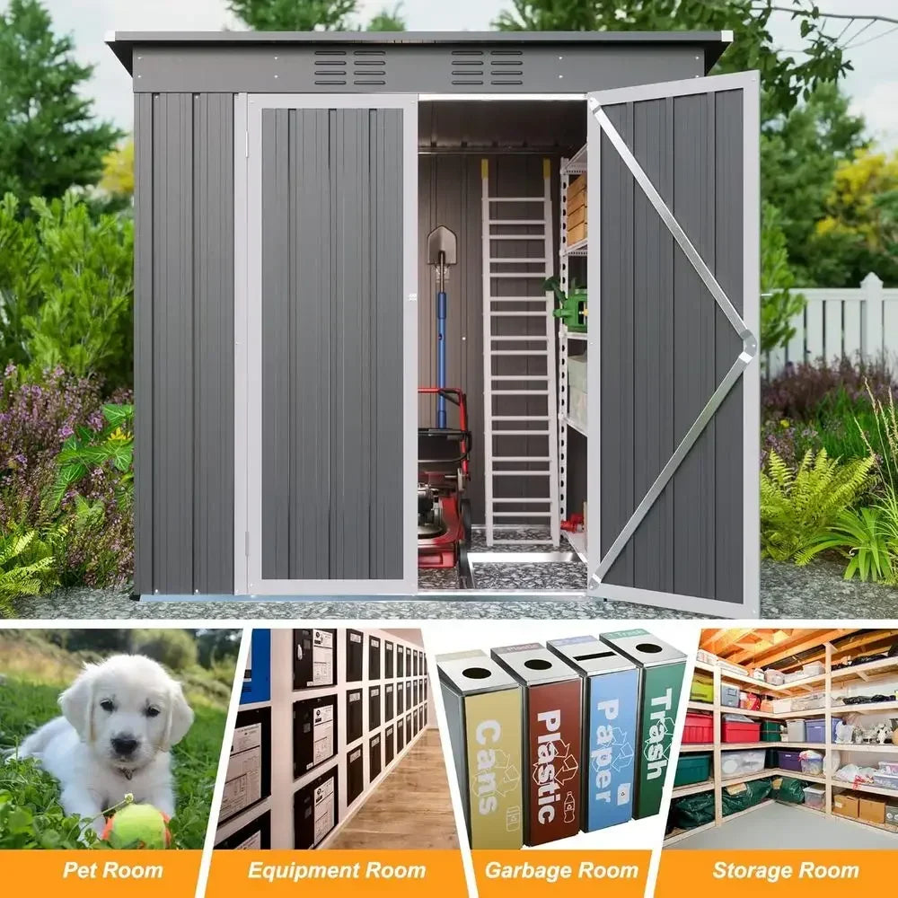 Metal Utility Shed With Floor For Garden Tools And Outdoor Storage