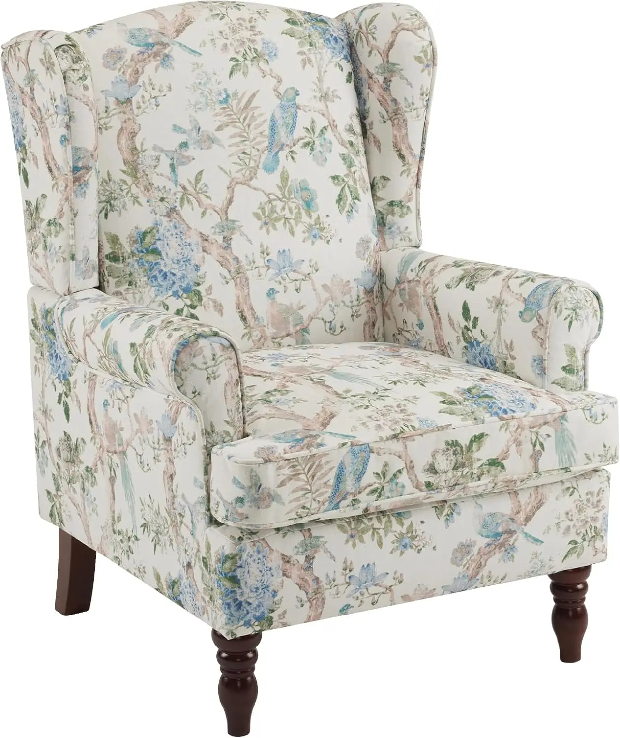 Floral Accent Chair High Back Upholstered Armchair With Solid Legs
