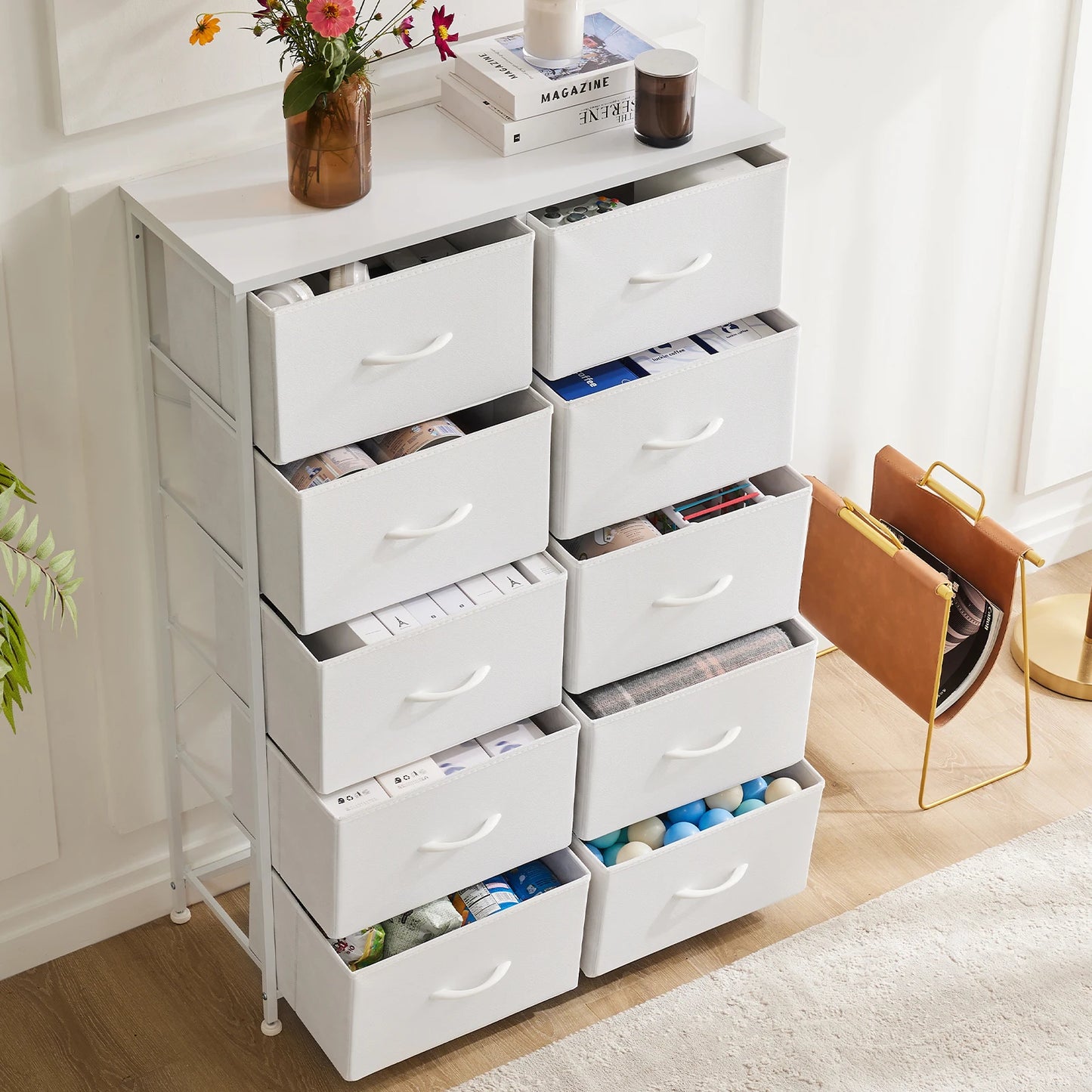 JHK Wardrobe Chest With Fabric Drawers For Bedroom Storage Cabinet