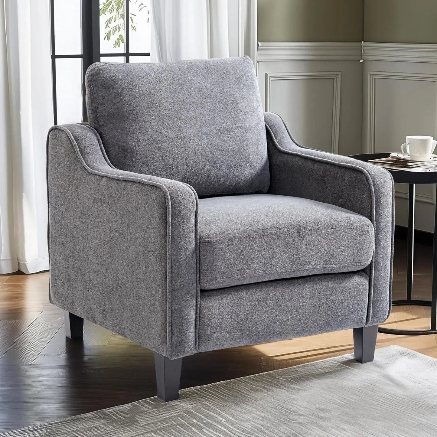Chenille Upholstered Armchair Living Room Mid Century Modern