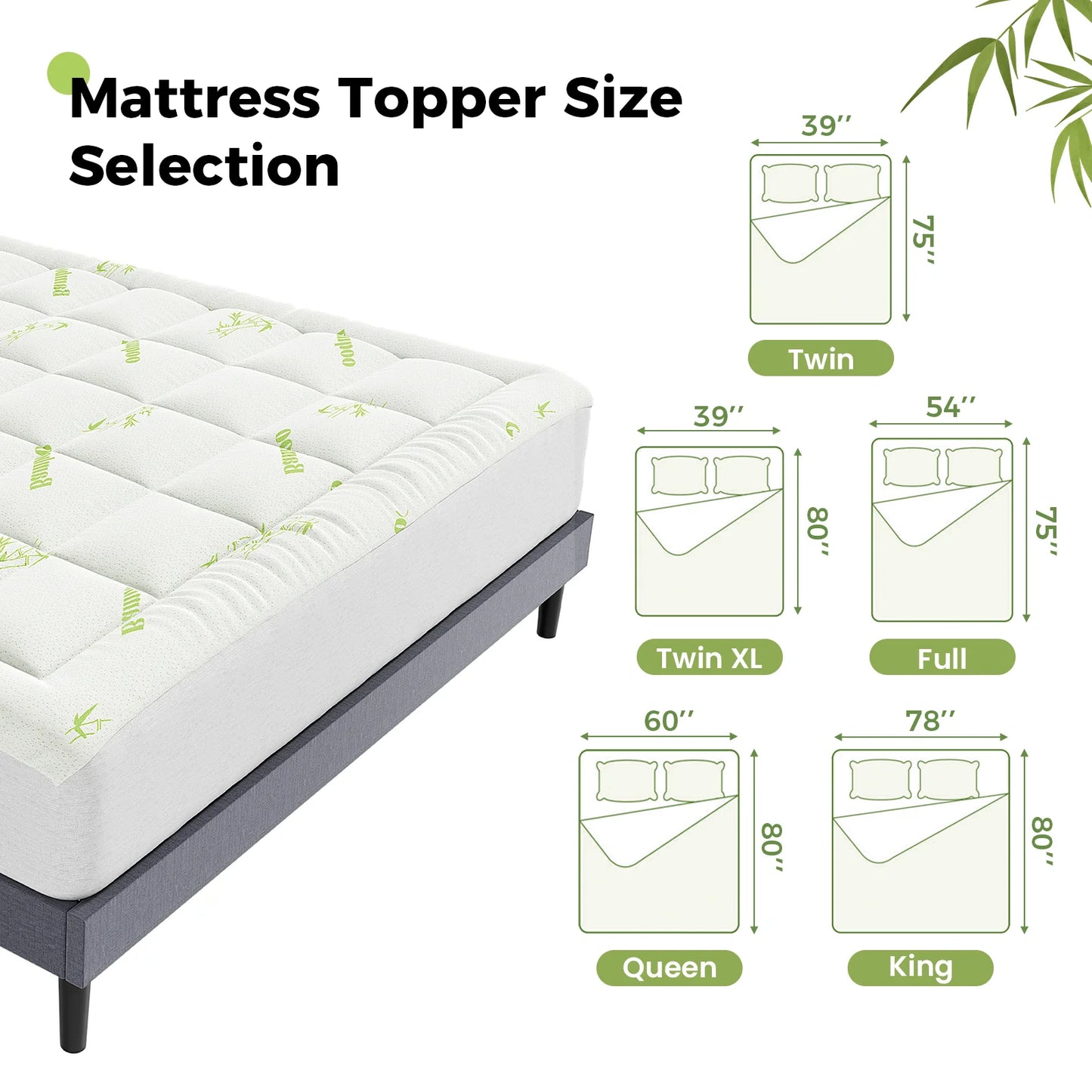 JHK Bamboo Fiber Soft Mattress Topper With Deep Pockets 400g