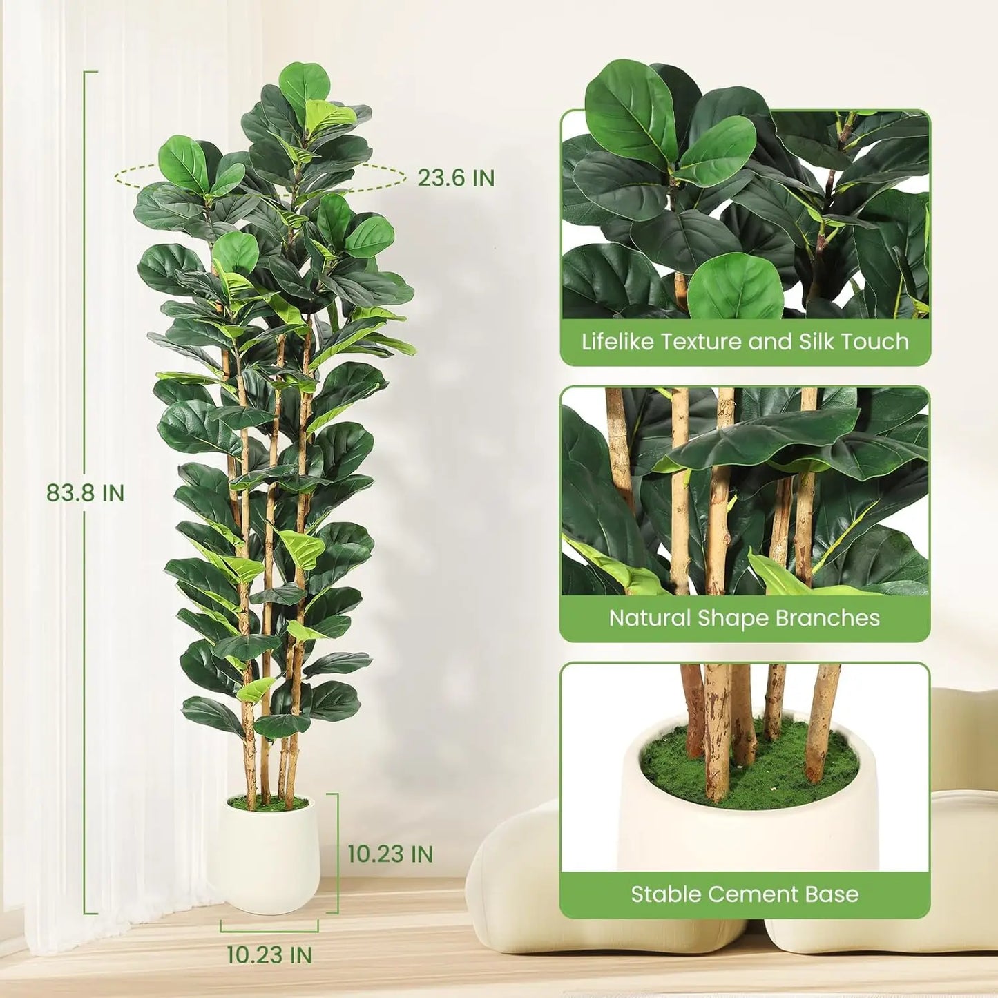 HiMISS Artificial Fiddle Leaf Fig Tree With Pot Decor Home
