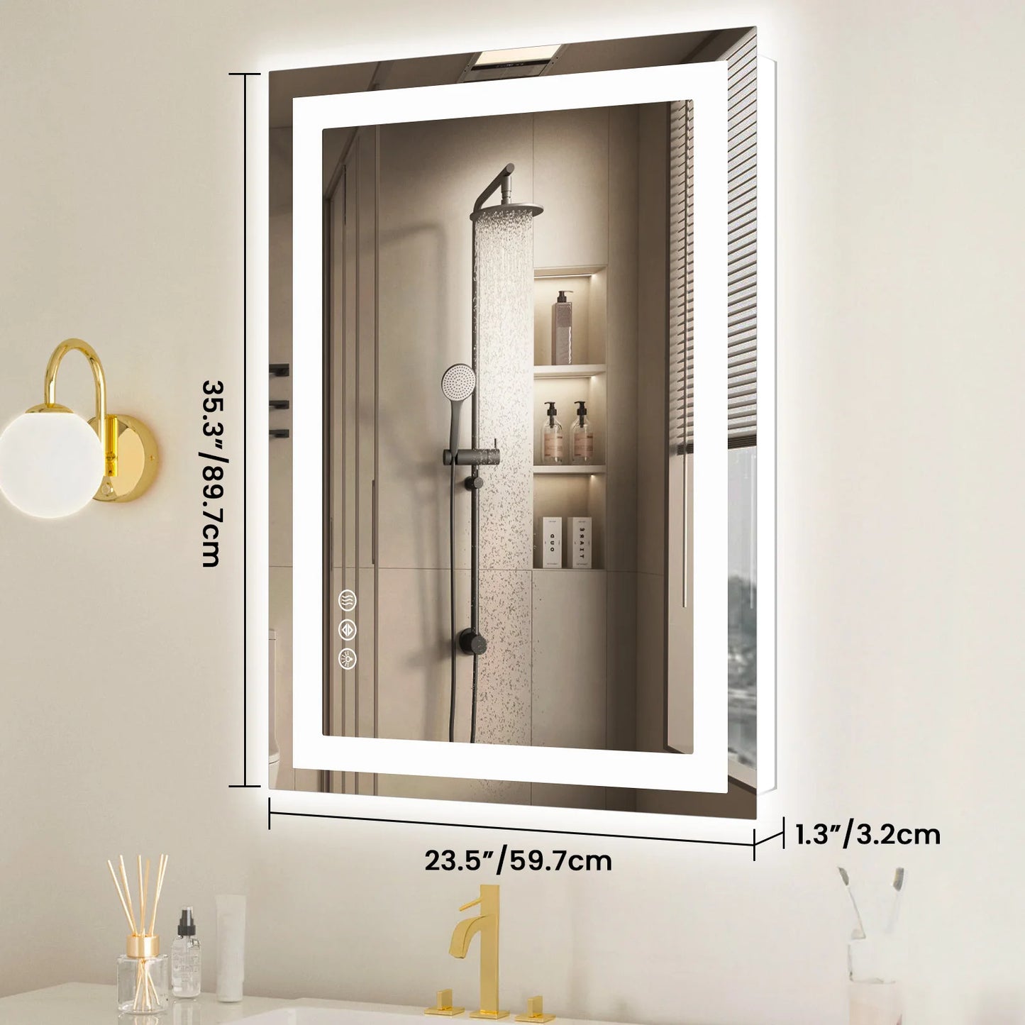 JHK LED Vanity Mirror With Memory Function Tempered Glass Backlit