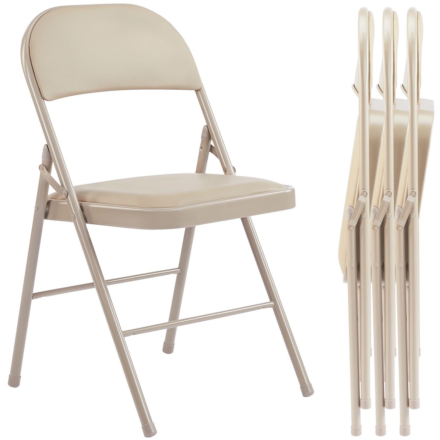 JHK Leather Padded Folding Chairs 4 Pack Sturdy Metal