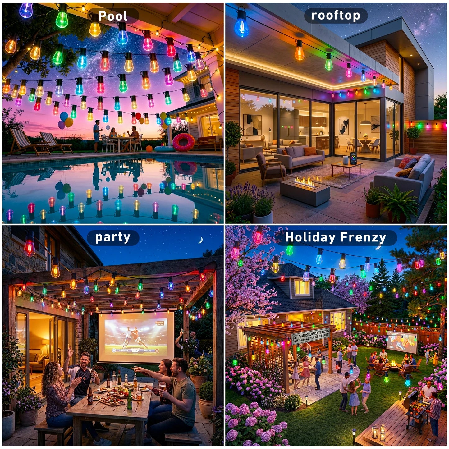 RGB IC Outdoor String Lights IP67 Dimmable DreamColor LEDs