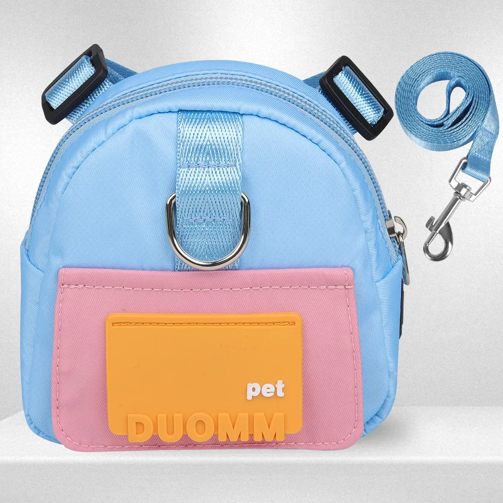 Adjustable Pet Backpack With Harness Leash Travel Treat Pouch