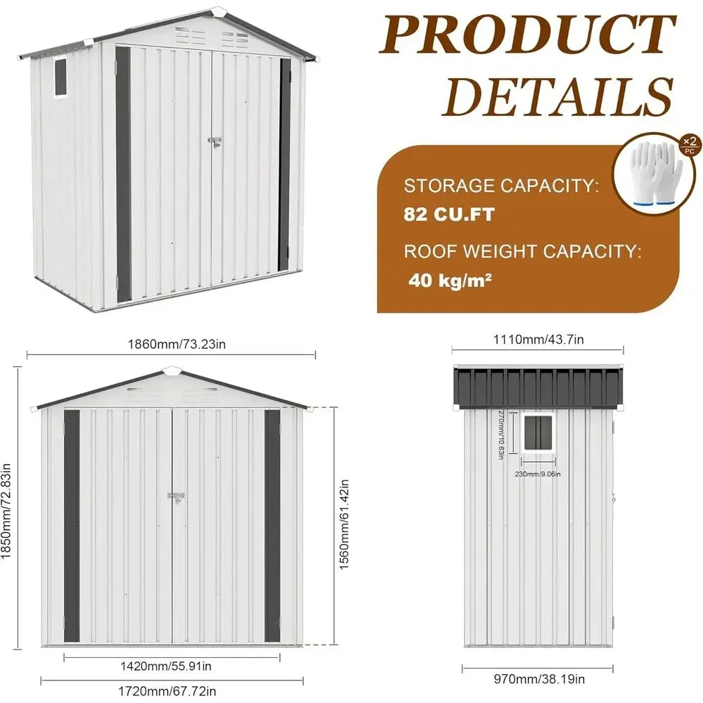 Outdoor Galvanized Steel Shed With Lockable Door And Window
