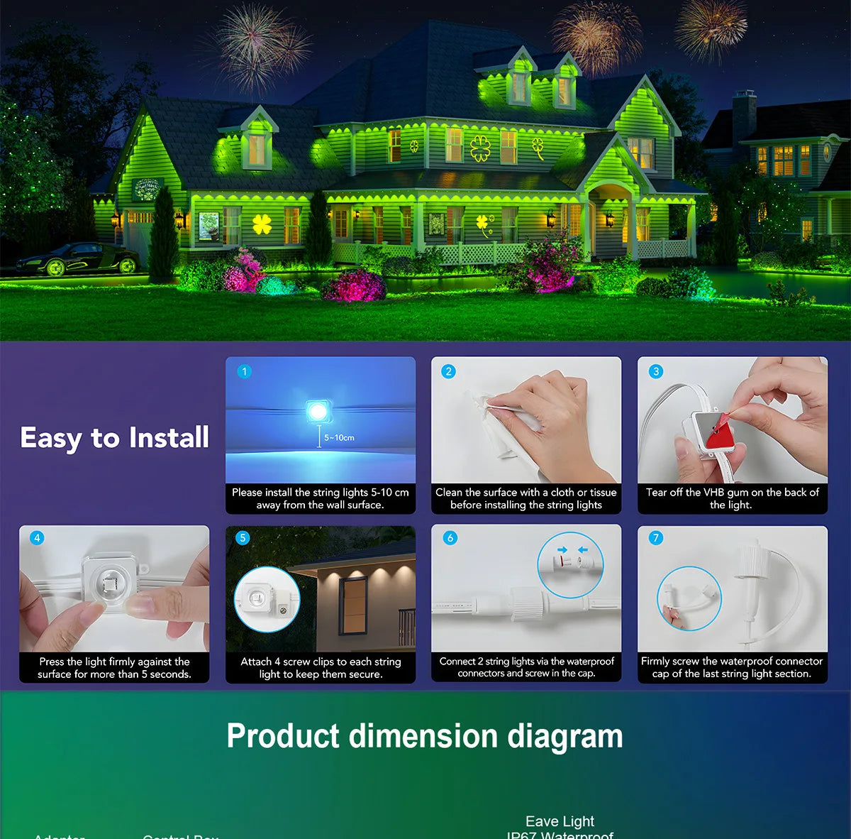 MIMIRGB Outdoor LED String Lights Eaves Decoration Bluetooth App