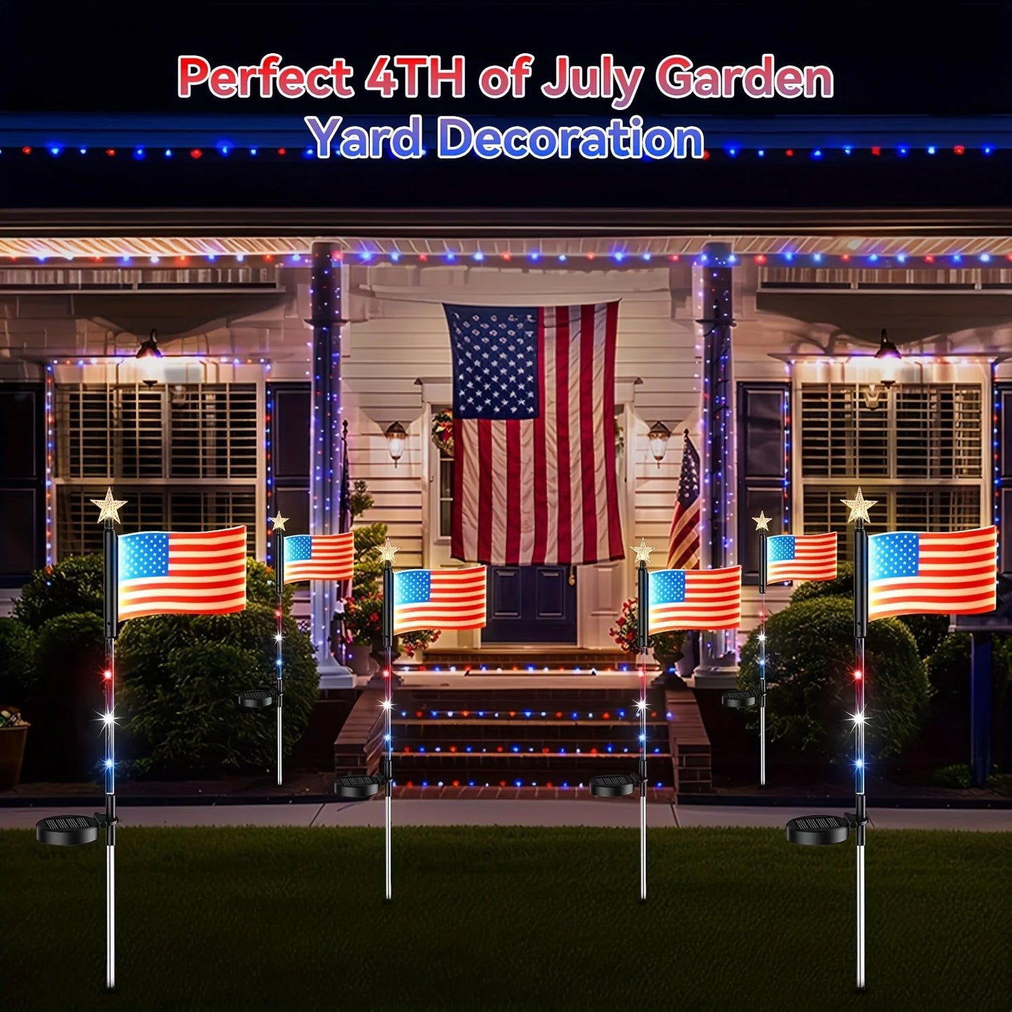 YIMIA USA Flag LED Solar Lights 8 Pack Garden Path