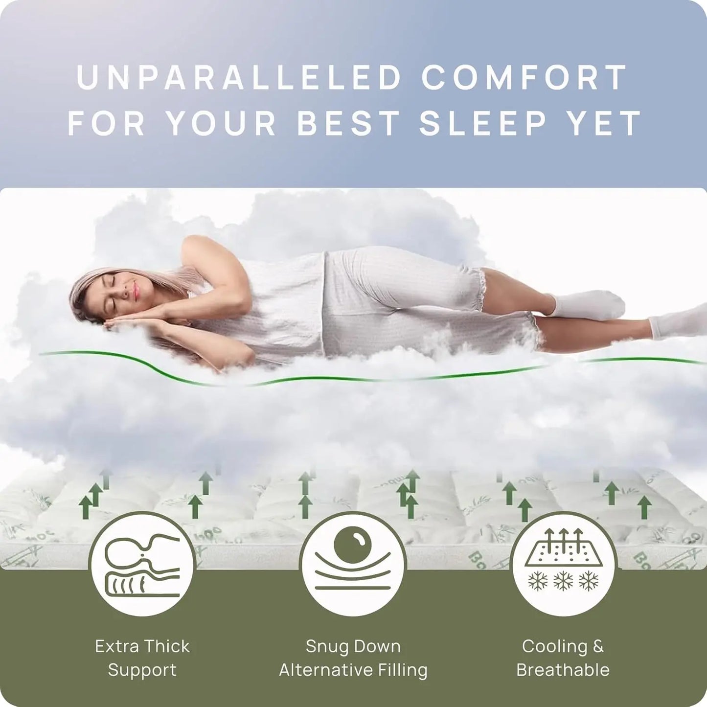 Cooling Mattress Topper Plush Bamboo Viscose For Back Pain Relief