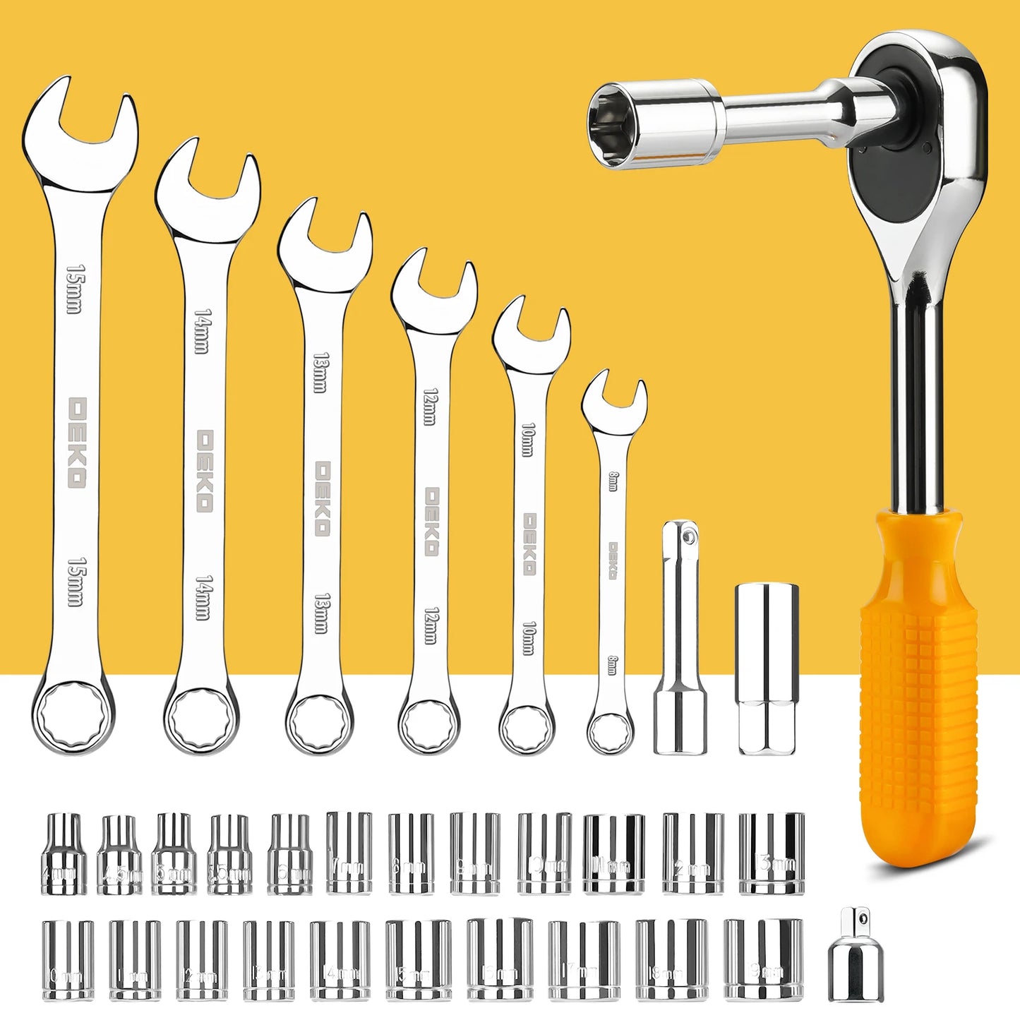 DEKOPRO 228Pcs Socket Wrench Auto Repair Tool Set Plastic Toolbox Storage Case