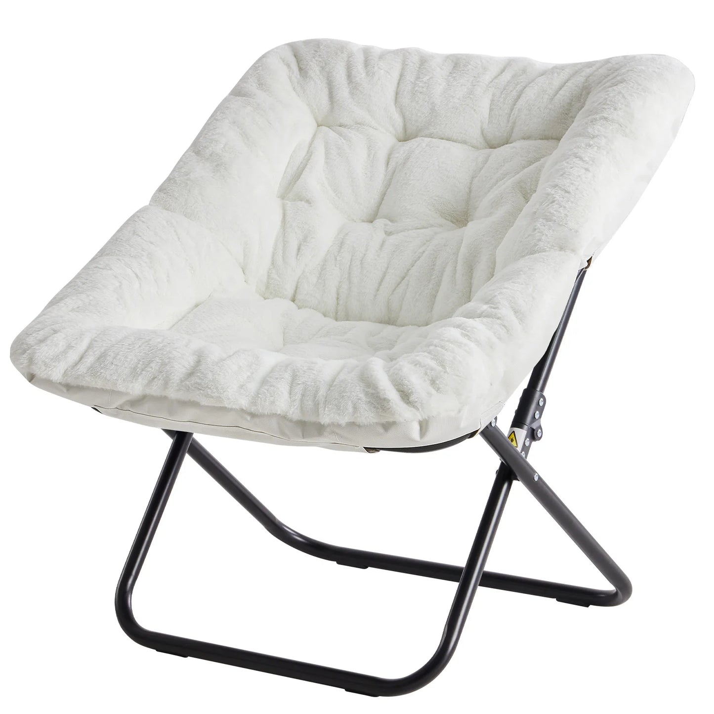 JHK Cozy Faux Fur Saucer Chair With Metal Frame Folding