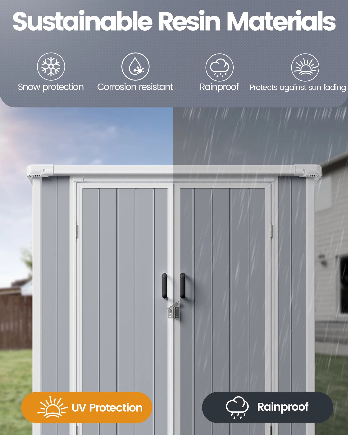 Polypropylene Resin Storage Shed Weatherproof Lockable Doors Floor Included
