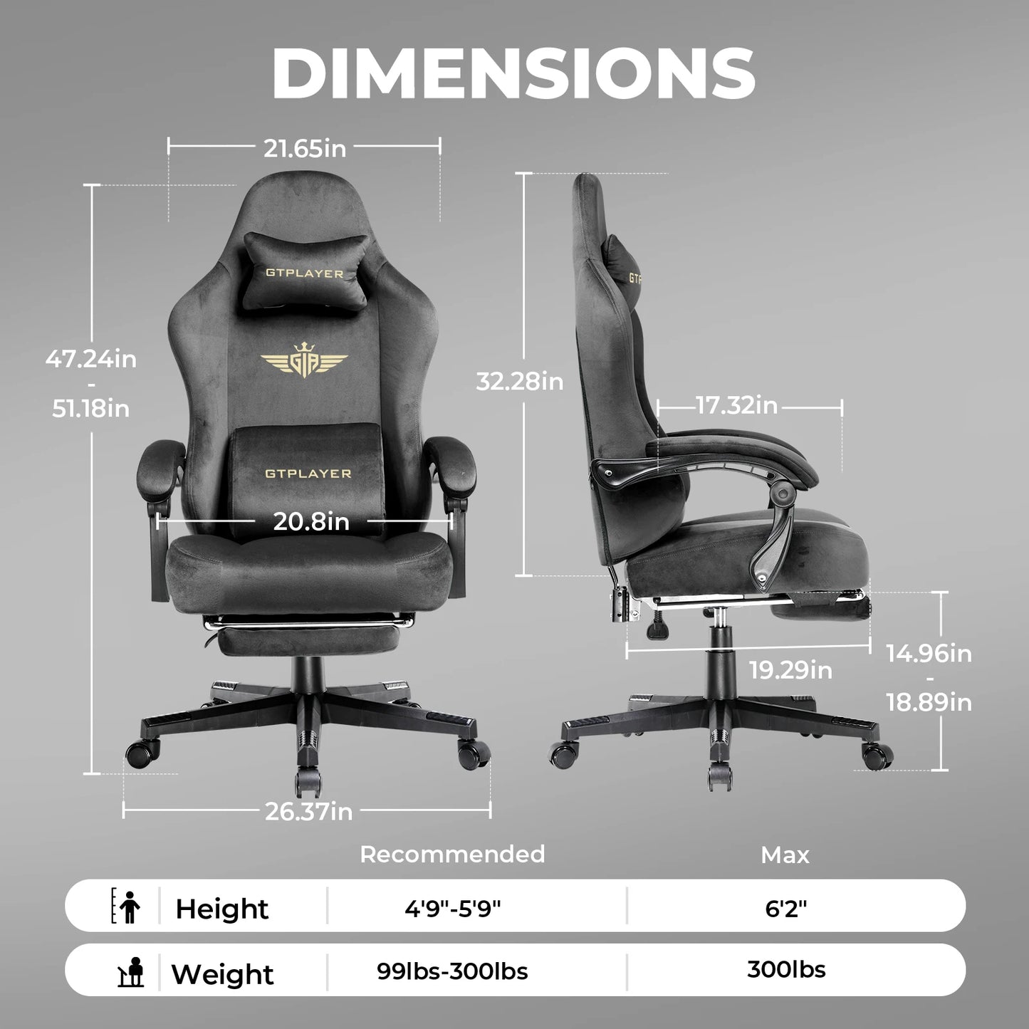 GTPLAYER Gaming Chair Fabric With Pocket Spring Cushion High Back