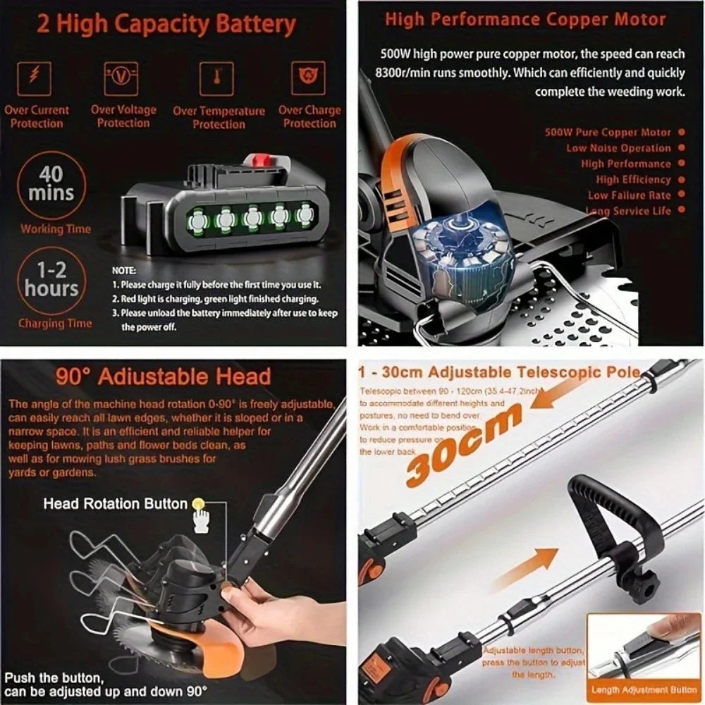 Cordless Lawn Trimmer Edger Brush Cutter for Garden and Yard
