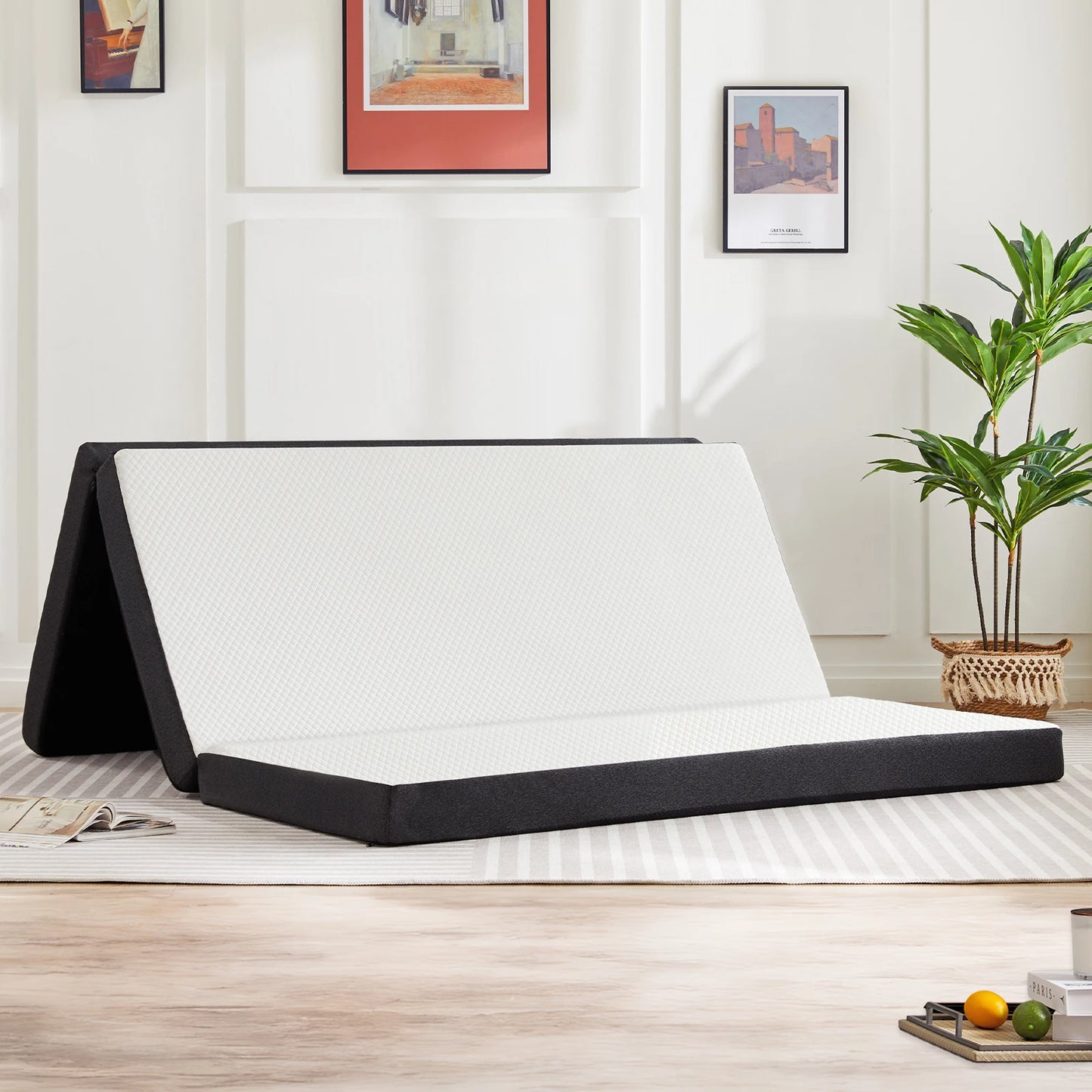JHK Tri-Fold Memory Foam Travel Mattress With Collapsible Washable Cover