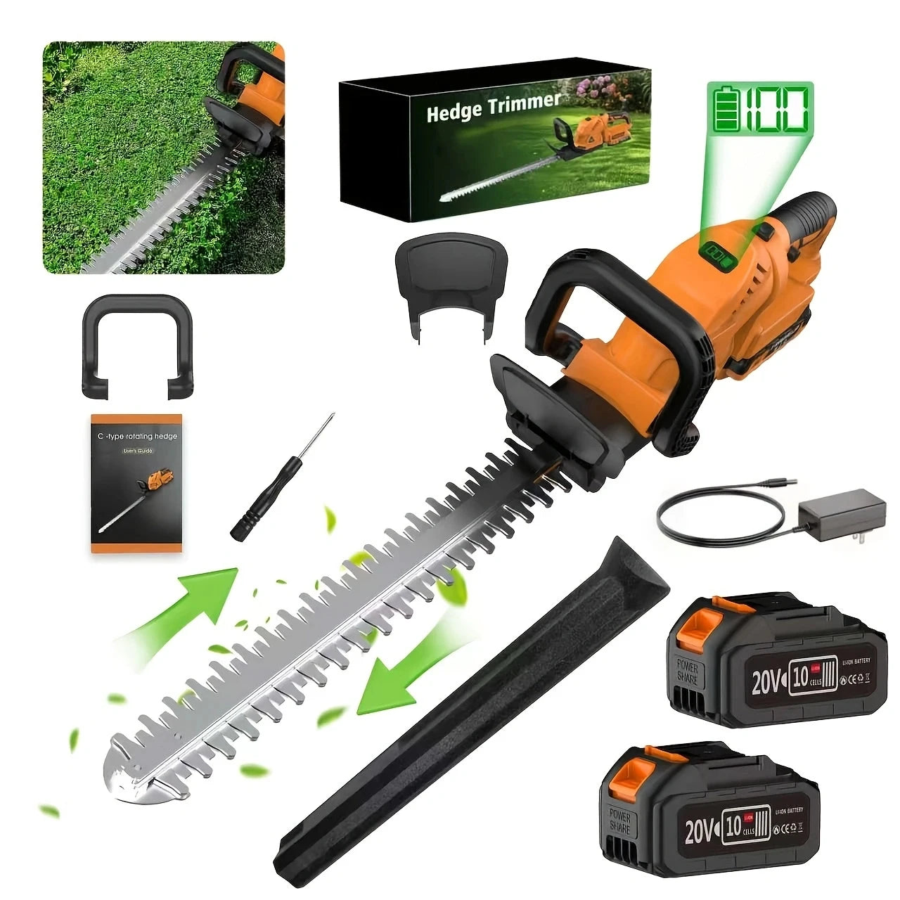 Firehelp Cordless Hedge Trimmer Pruner 20V Battery