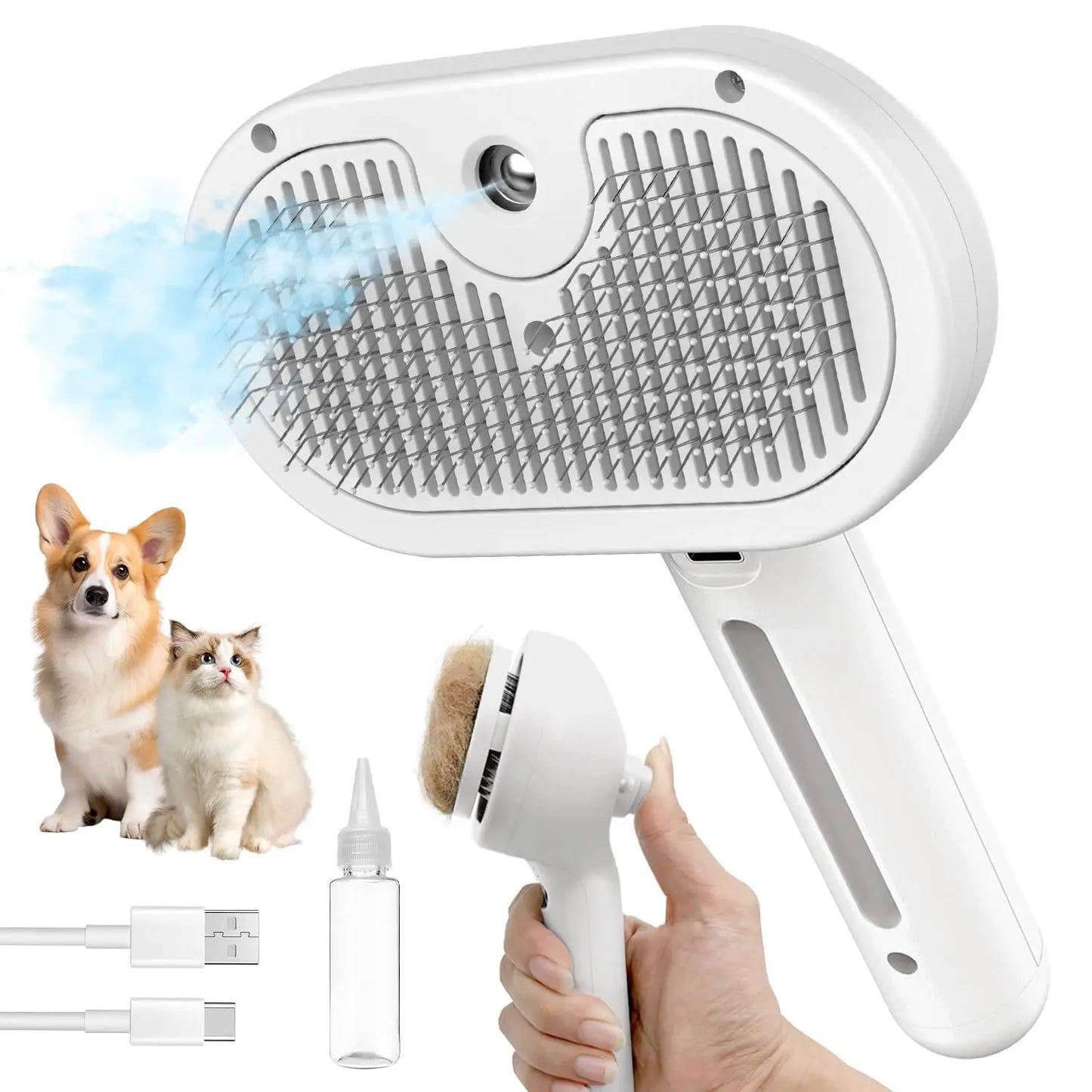 Steam Brush For Dogs And Cats With Waterless Shampoo