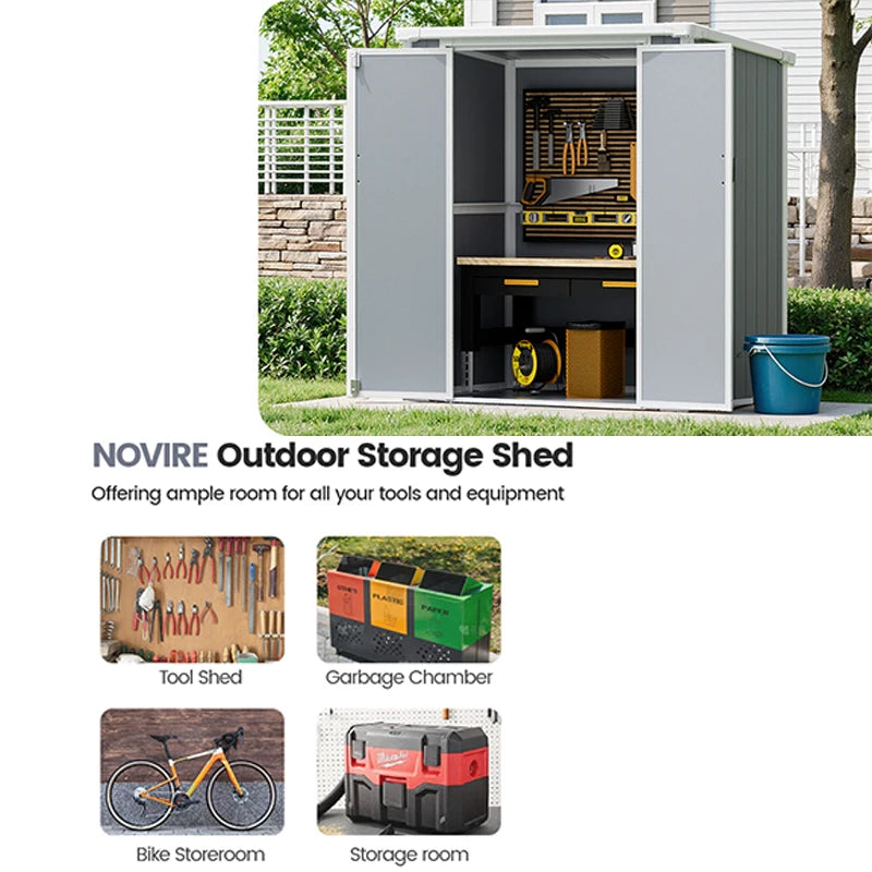 Polypropylene Resin Storage Shed Weatherproof Lockable Doors Floor Included