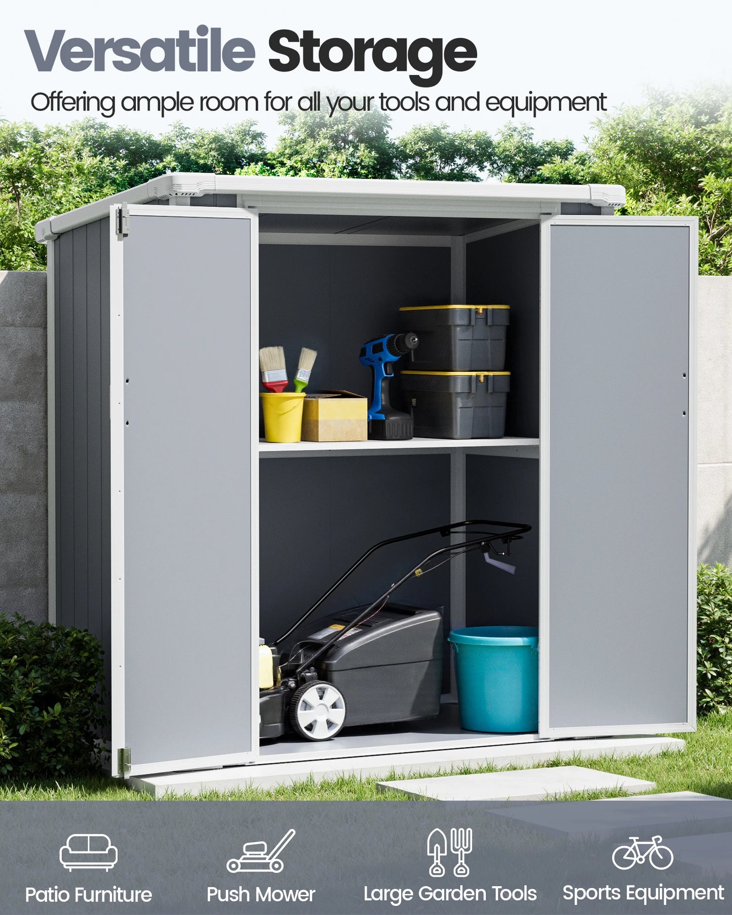 Polypropylene Resin Storage Shed Weatherproof Lockable Doors Floor Included