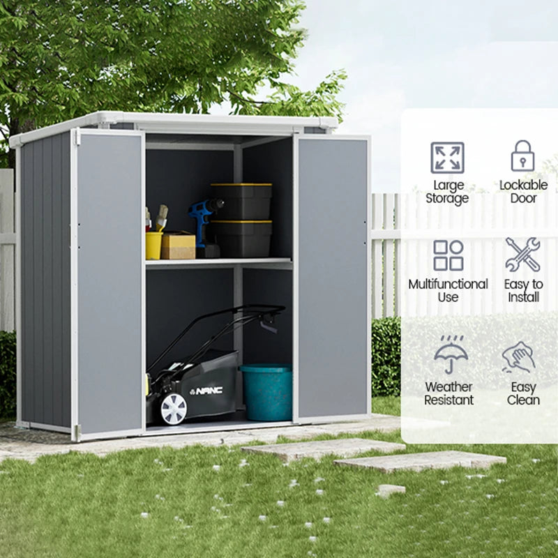 Polypropylene Resin Storage Shed Weatherproof Lockable Doors Floor Included