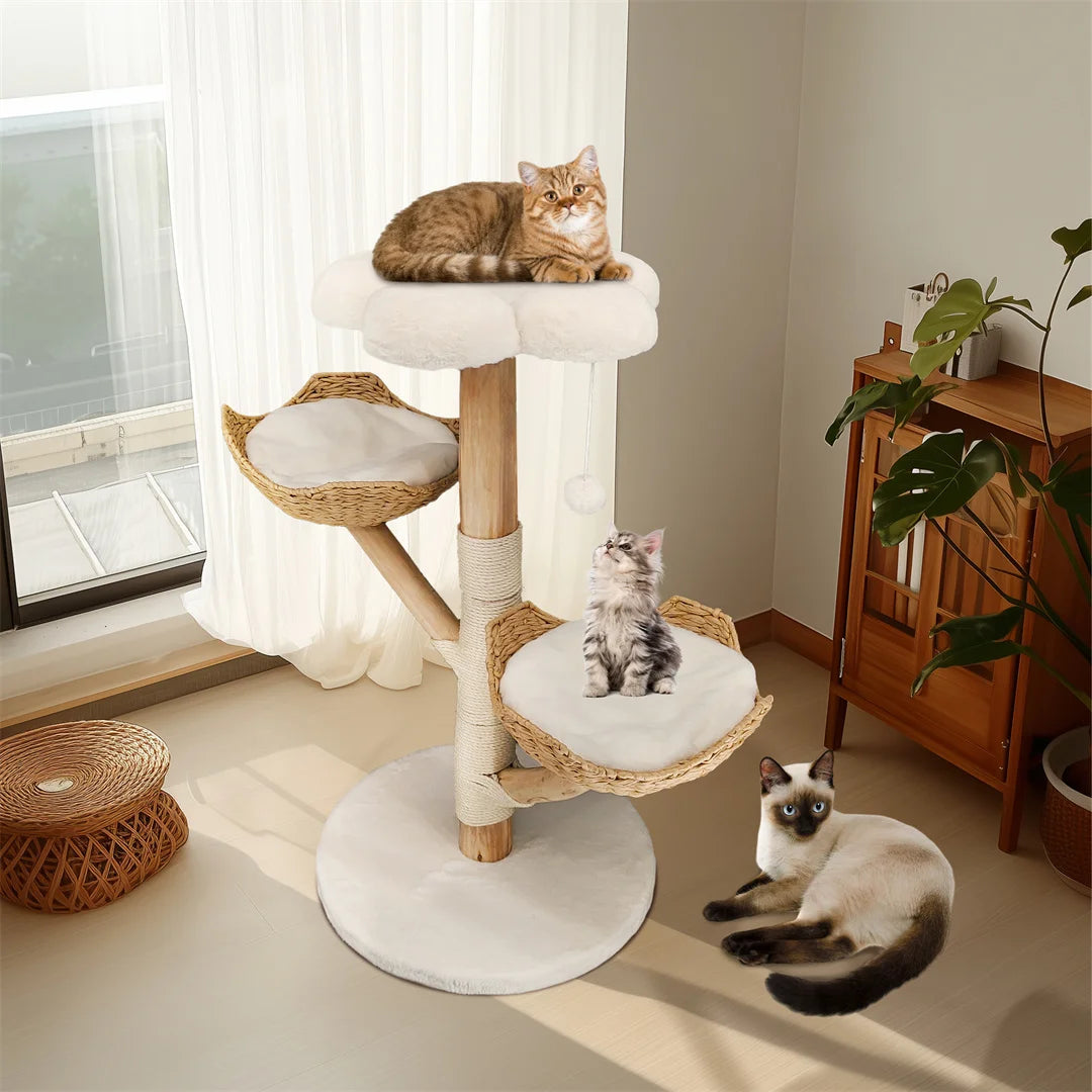 BINGOPAW Cat Furniture Climbing Tree Solid Wood Activity Center Scratching Post