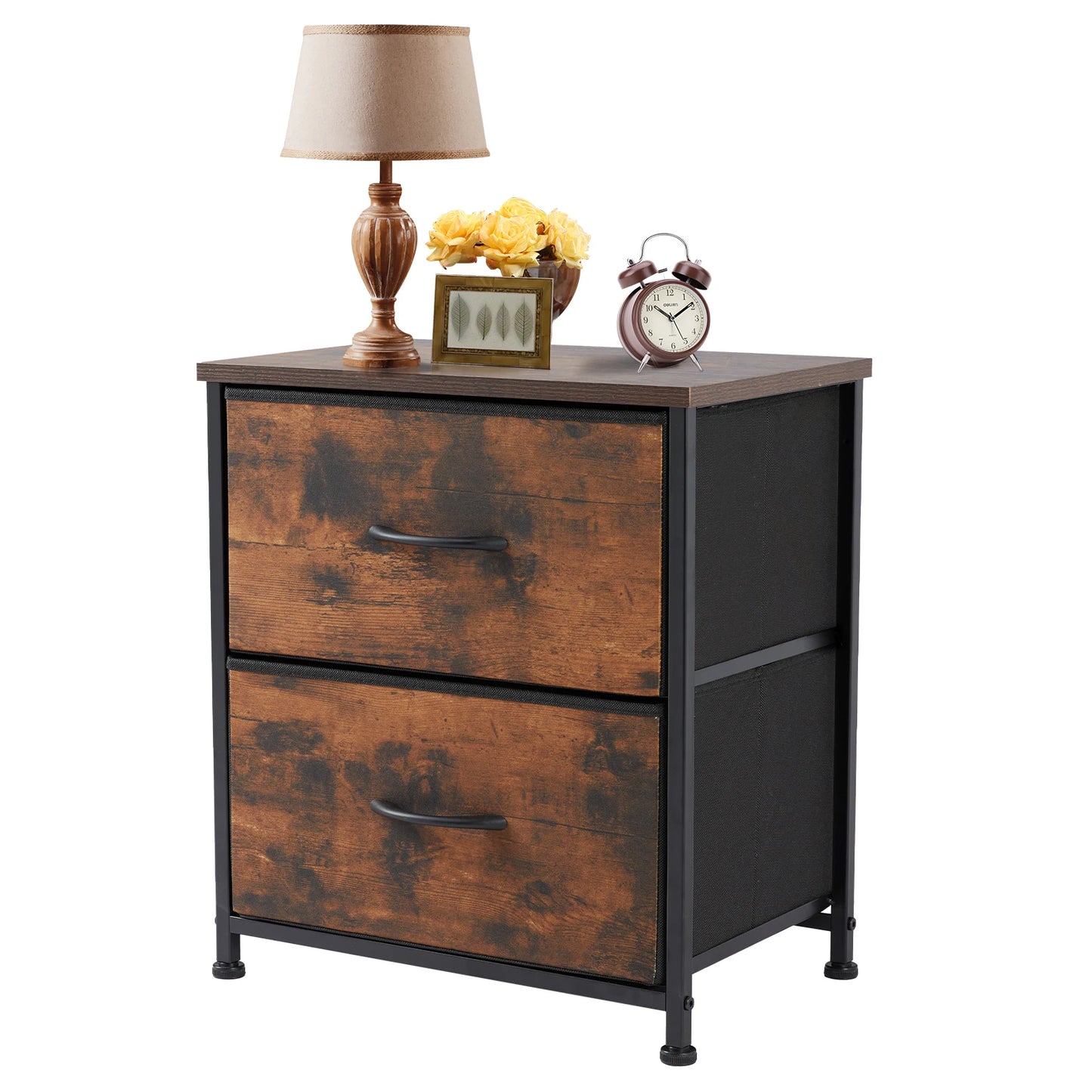 JHK Nightstand Bedside Storage Cabinet With Fabric Drawers
