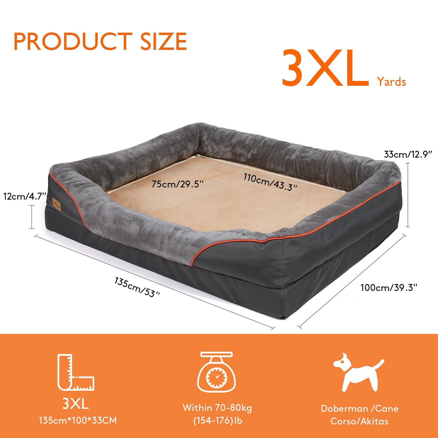 BINGOPAWCN Dog Bed With Washable Removable Cover Anti Allergy Waterproof