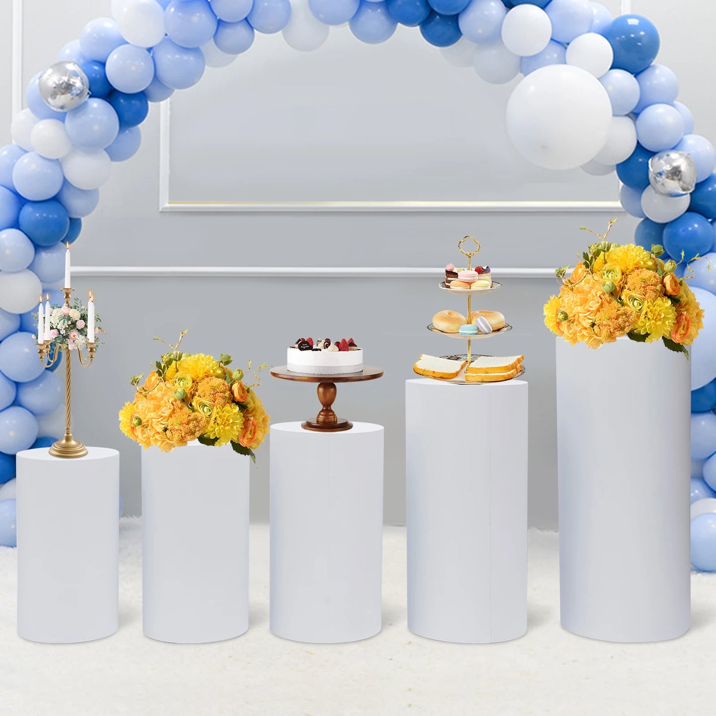 Round Cylinder Pedestal Stand Set 5 or 3 Pieces Freestanding Metal Cake Display