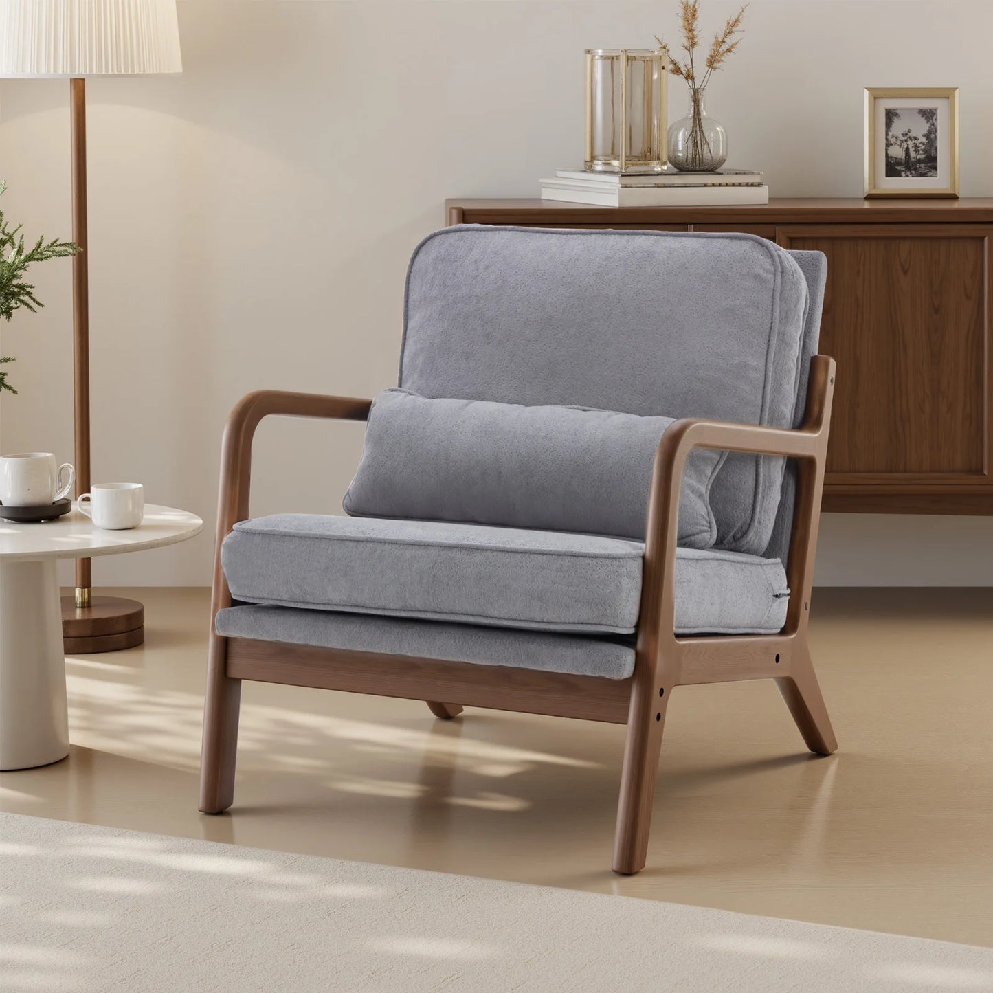 JHK Mid Century Modern Chair Solid Wood Frame With Arms
