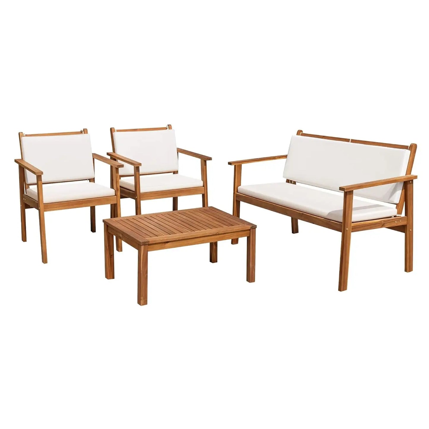 XIAOLANG Acacia Wood 4 Piece Patio Conversation Set With Table