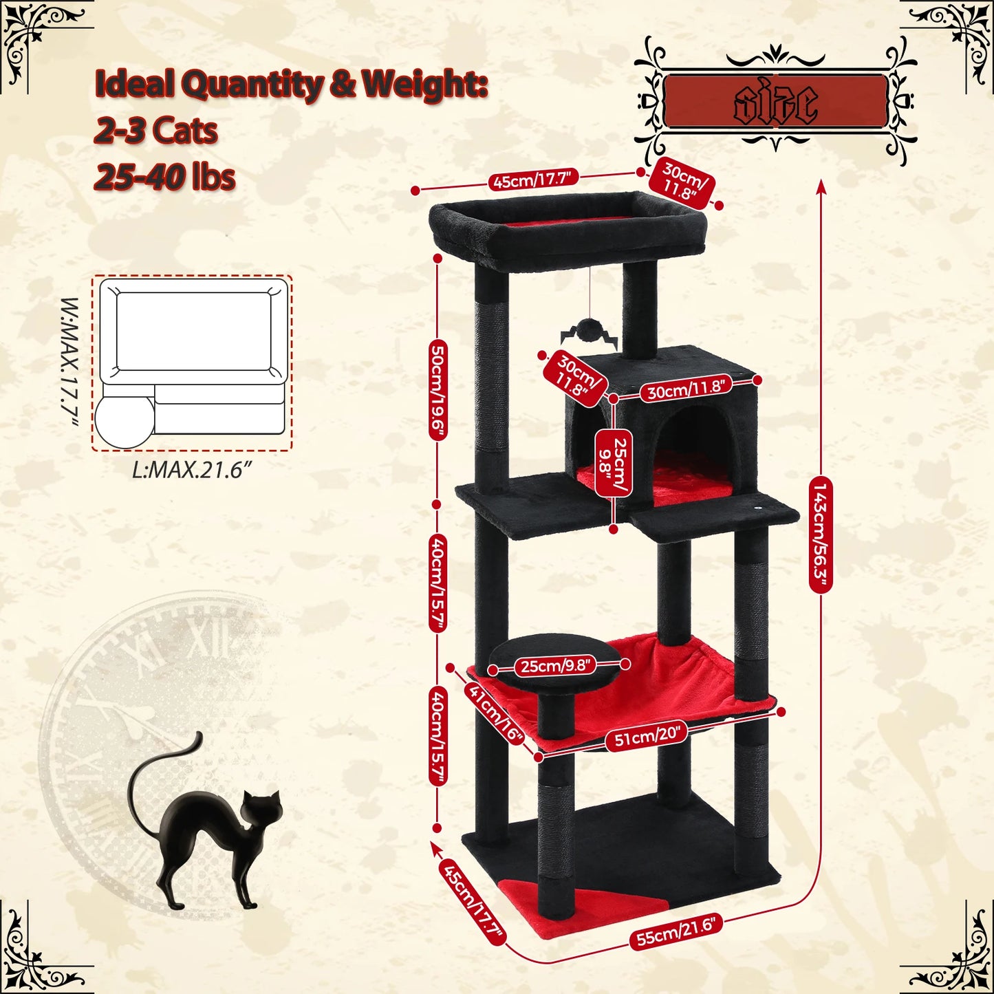PAWZ Road Gothic Cat Tree Indoor Five Tier Tower With Hammock