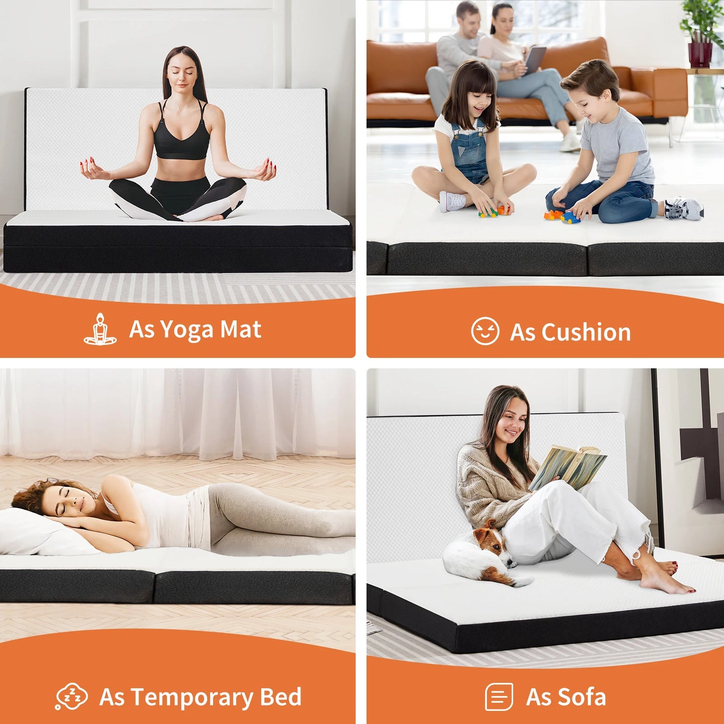 JHK Tri-Fold Memory Foam Travel Mattress With Collapsible Washable Cover