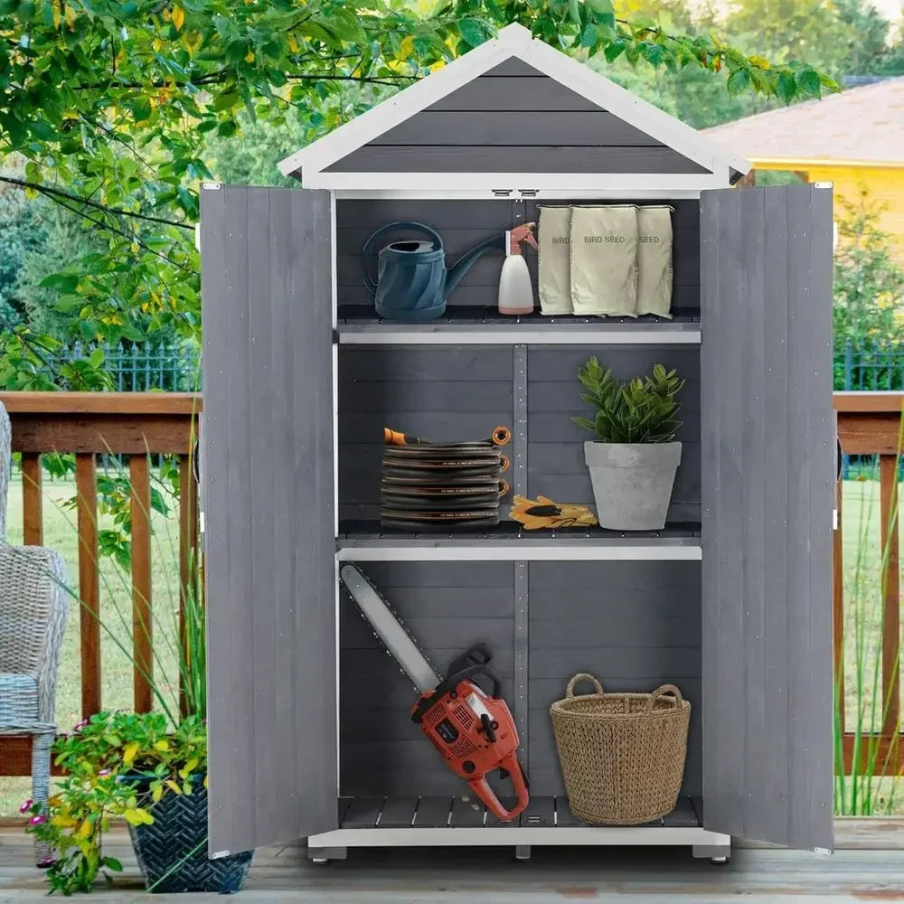 Durable Outdoor Storage Cabinet With Two Shelves For Lawn Tools