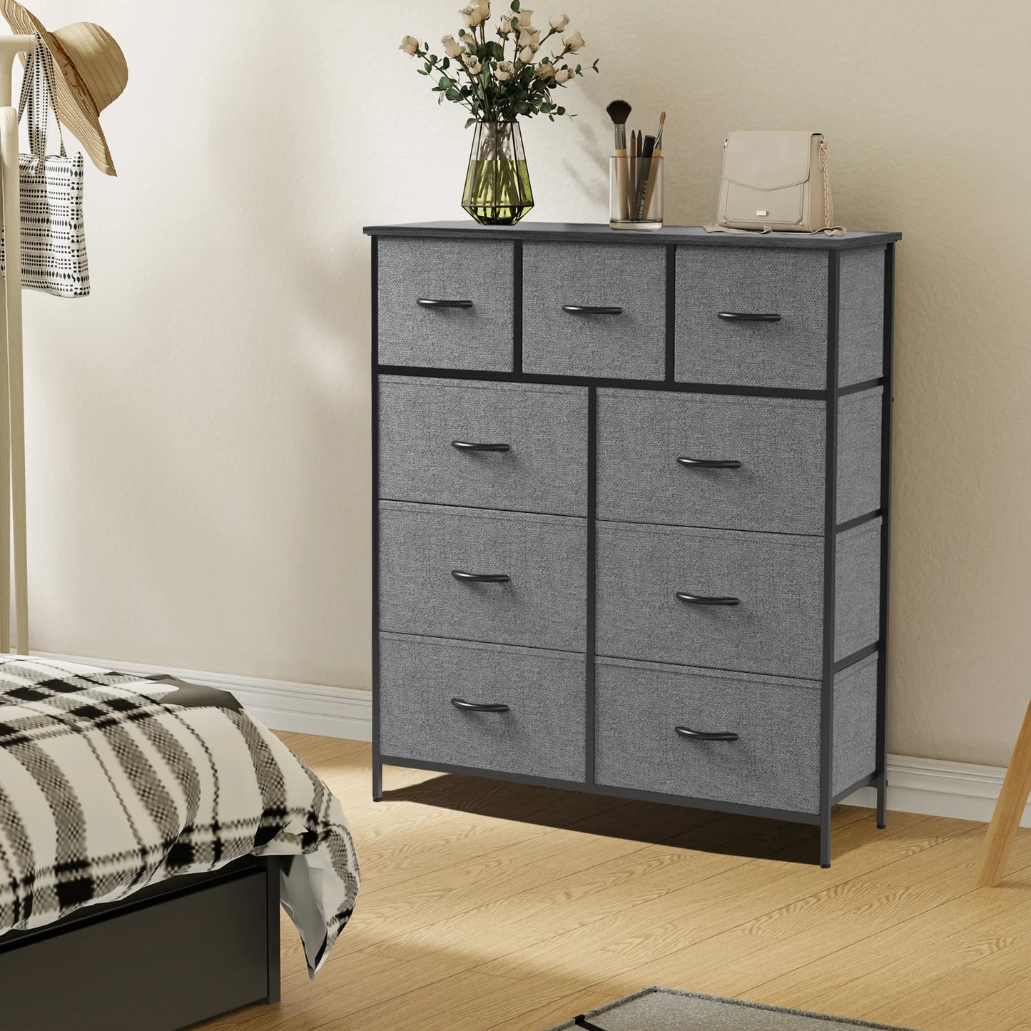 JHK Dresser Wardrobe With 9 Fabric Storage Drawers