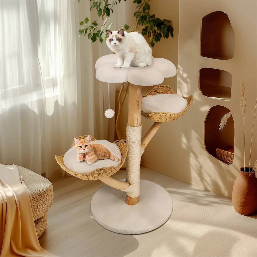 BINGOPAW Cat Furniture Climbing Tree Solid Wood Activity Center Scratching Post