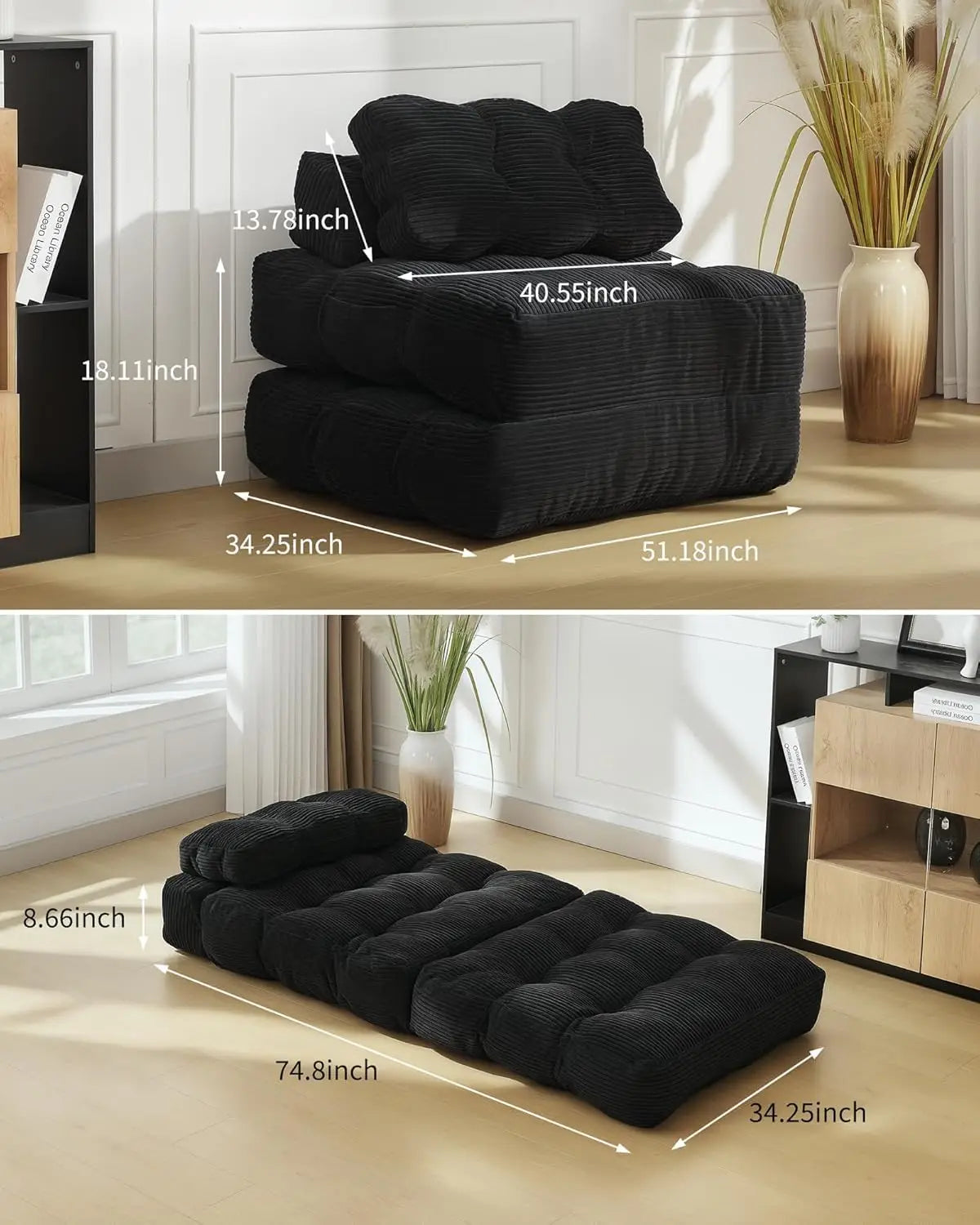 HiMISS 3In1 Folding Sofa Bed With Back Support Pillow