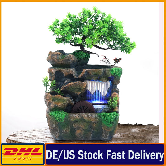 Indoor Water Fountain Led Lights Desktop Water Feature Zen Decor
