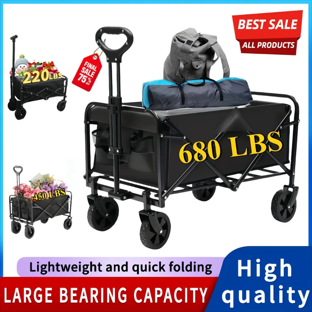 Heavy-Duty All-Terrain Folding Cart With Stainless Steel Frame For Camping