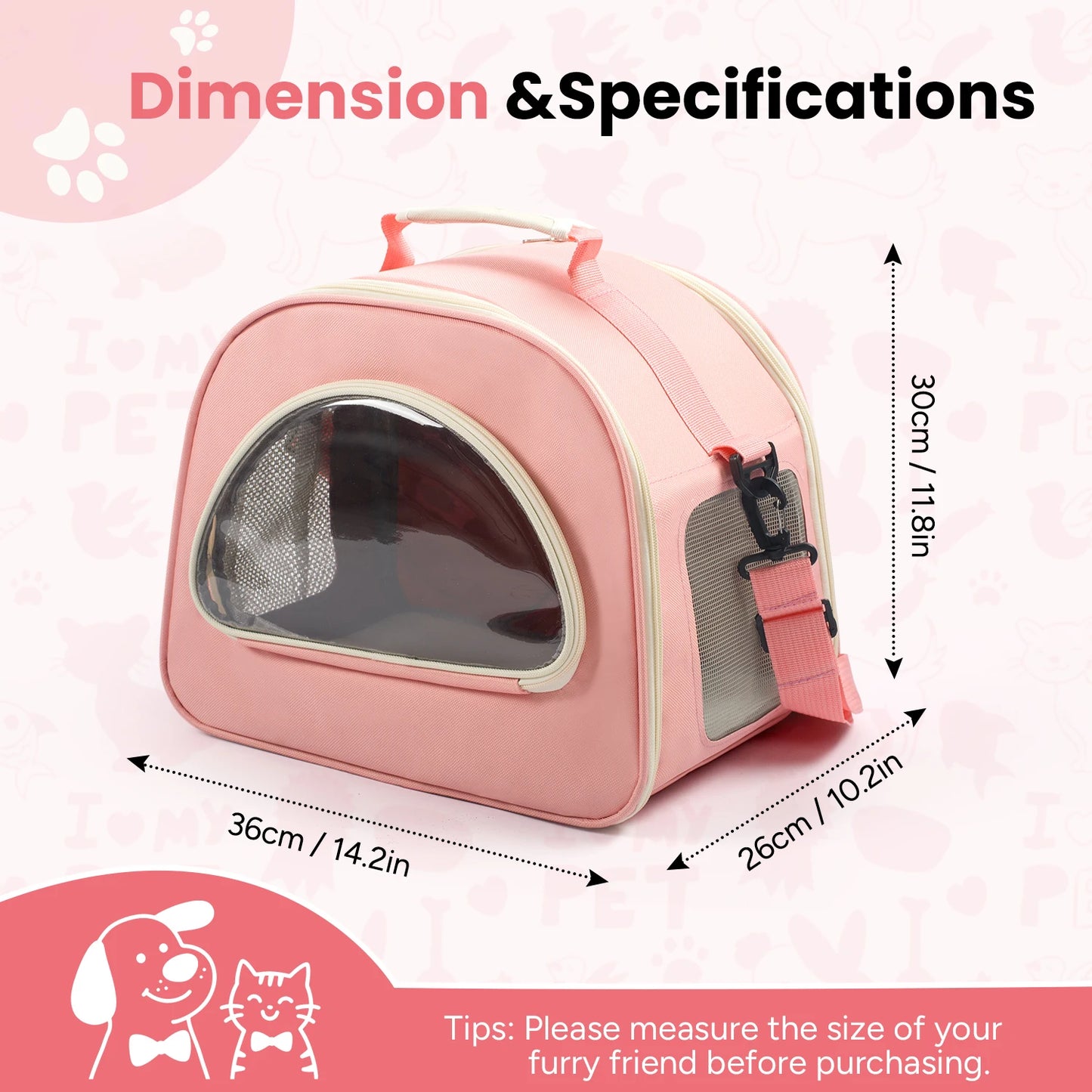 Breathable Oxford Foldable Carrier Tote Bag For Cats And Dogs