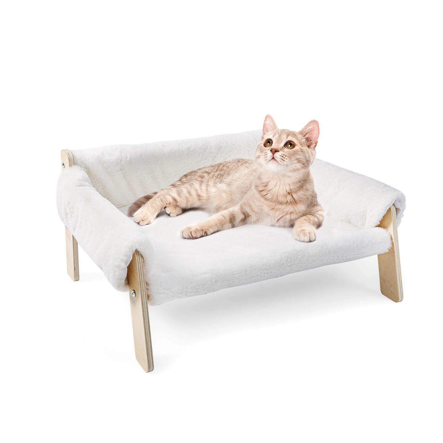 Wooden Leg Raised Plush Cat Sofa Bed for Indoor Cats