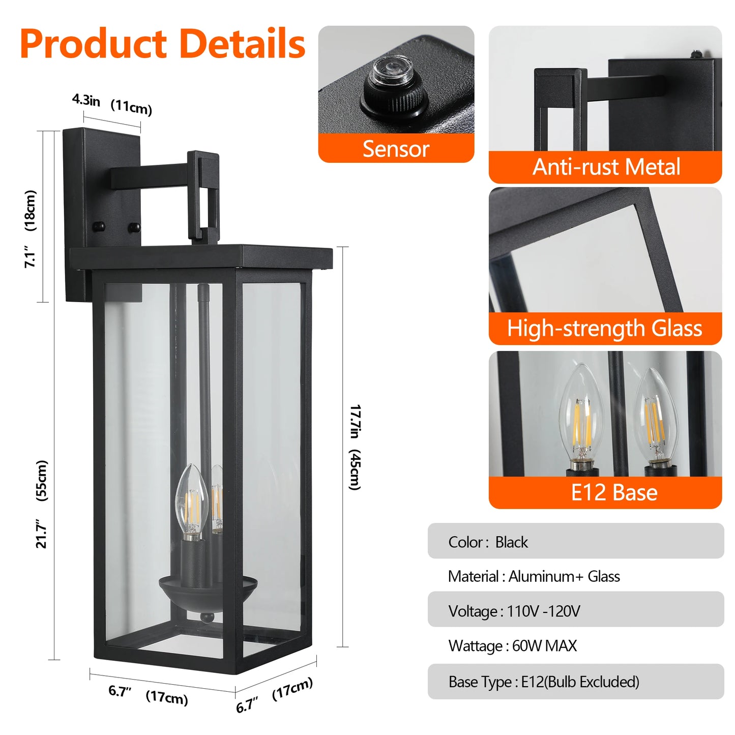 ARLGSITE Outdoor Wall Lantern Dusk to Dawn Sensor Lighting