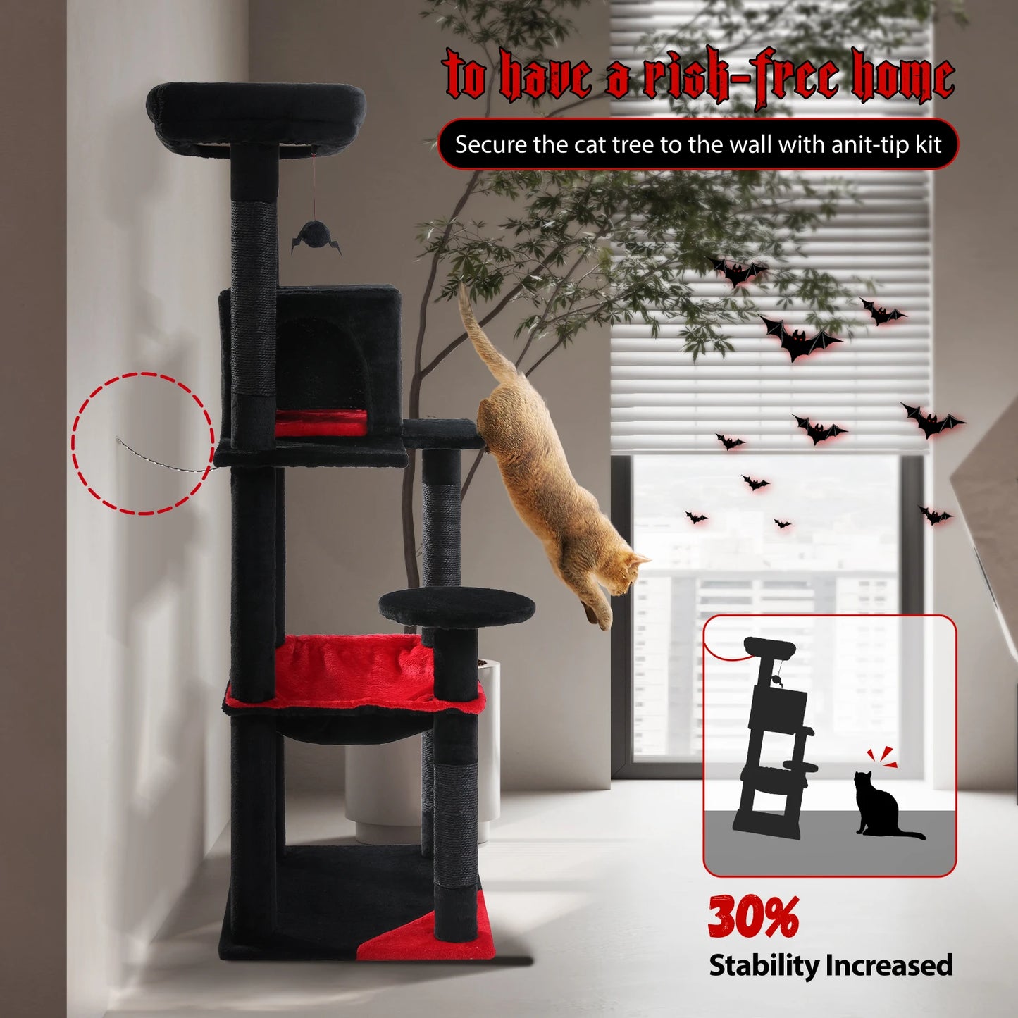 PAWZ Road Gothic Cat Tree Indoor Five Tier Tower With Hammock