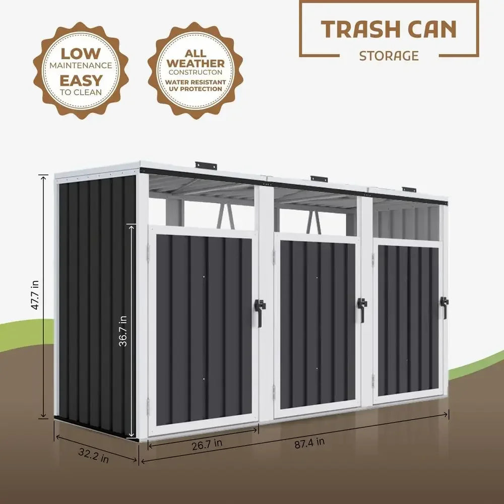Outdoor Metal Trash Can Enclosure Shed Waterproof For Garden Backyard Poolside
