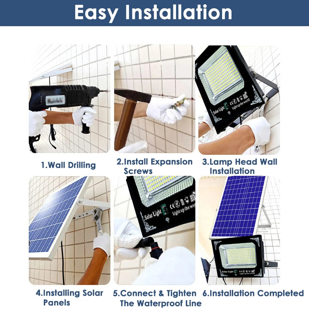 Solar Powered 500W LED Dual Head Flood Light For Garden