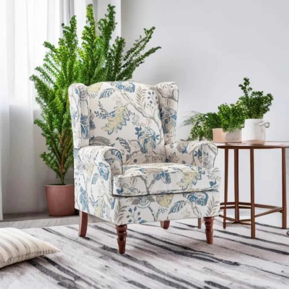 Floral Accent Chair High Back Upholstered Armchair With Solid Legs