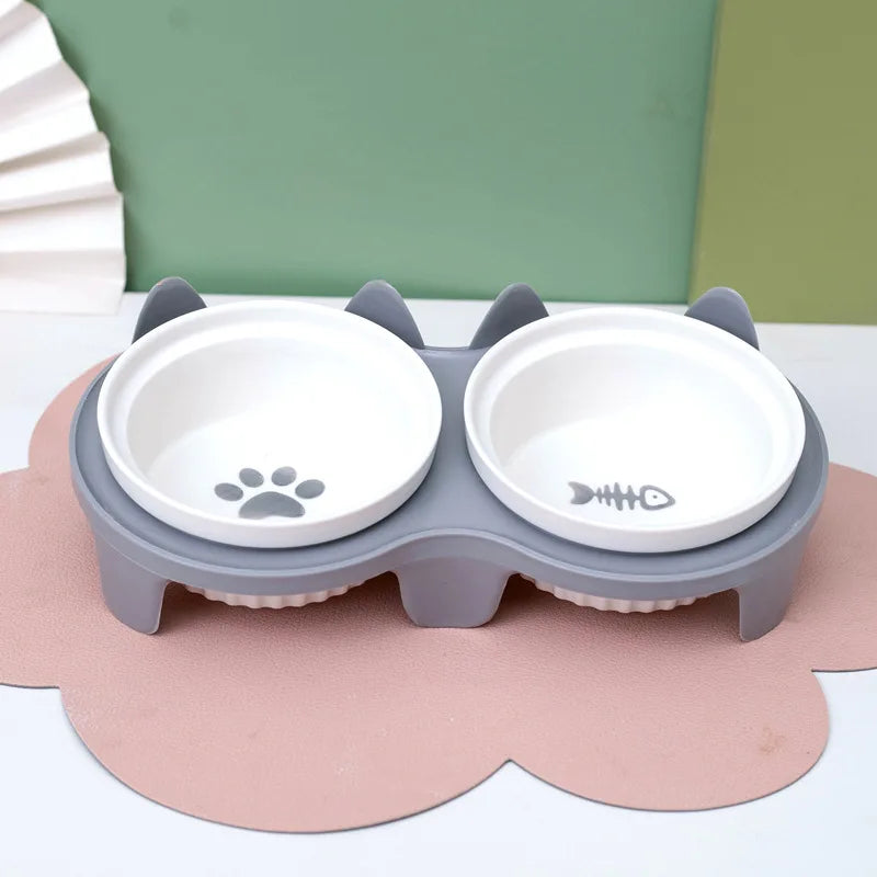 Cat Tilted Feeding Bowl With Anti Slip Stainless Steel Inner