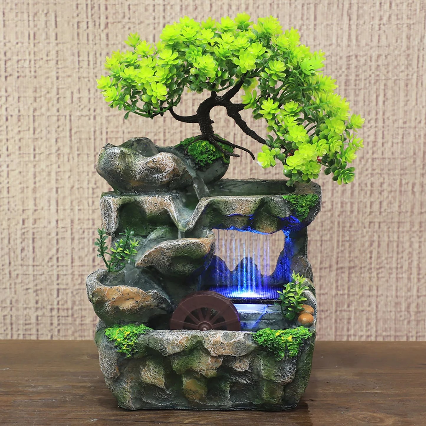 Indoor Water Fountain Led Lights Desktop Water Feature Zen Decor