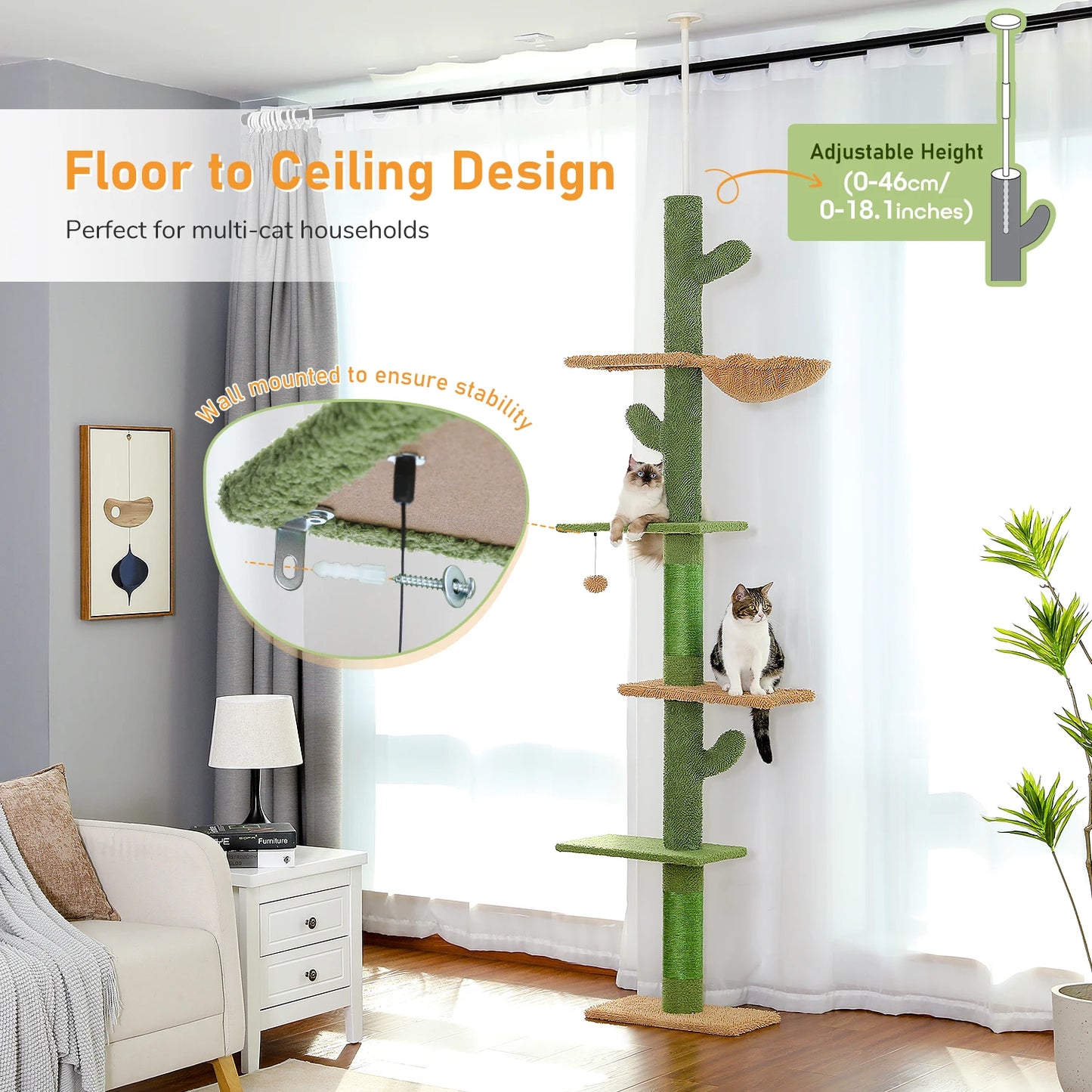 PAWZ Road Cat Tree FiveTier Floor To Ceiling Tower Indoor