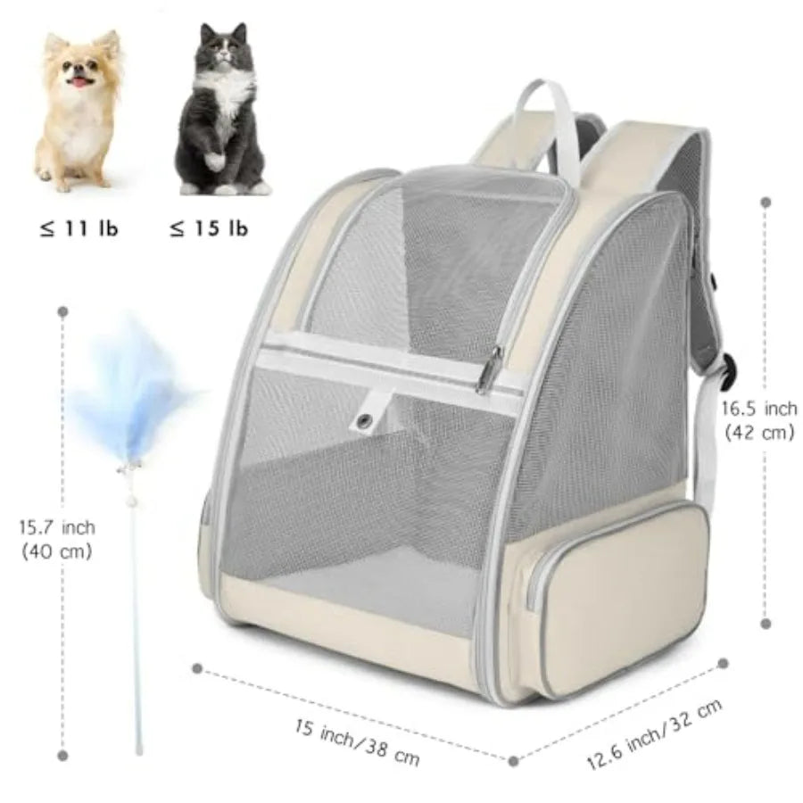 Cat Backpack Carrier With Kitten Wand Feather Toy For Pets
